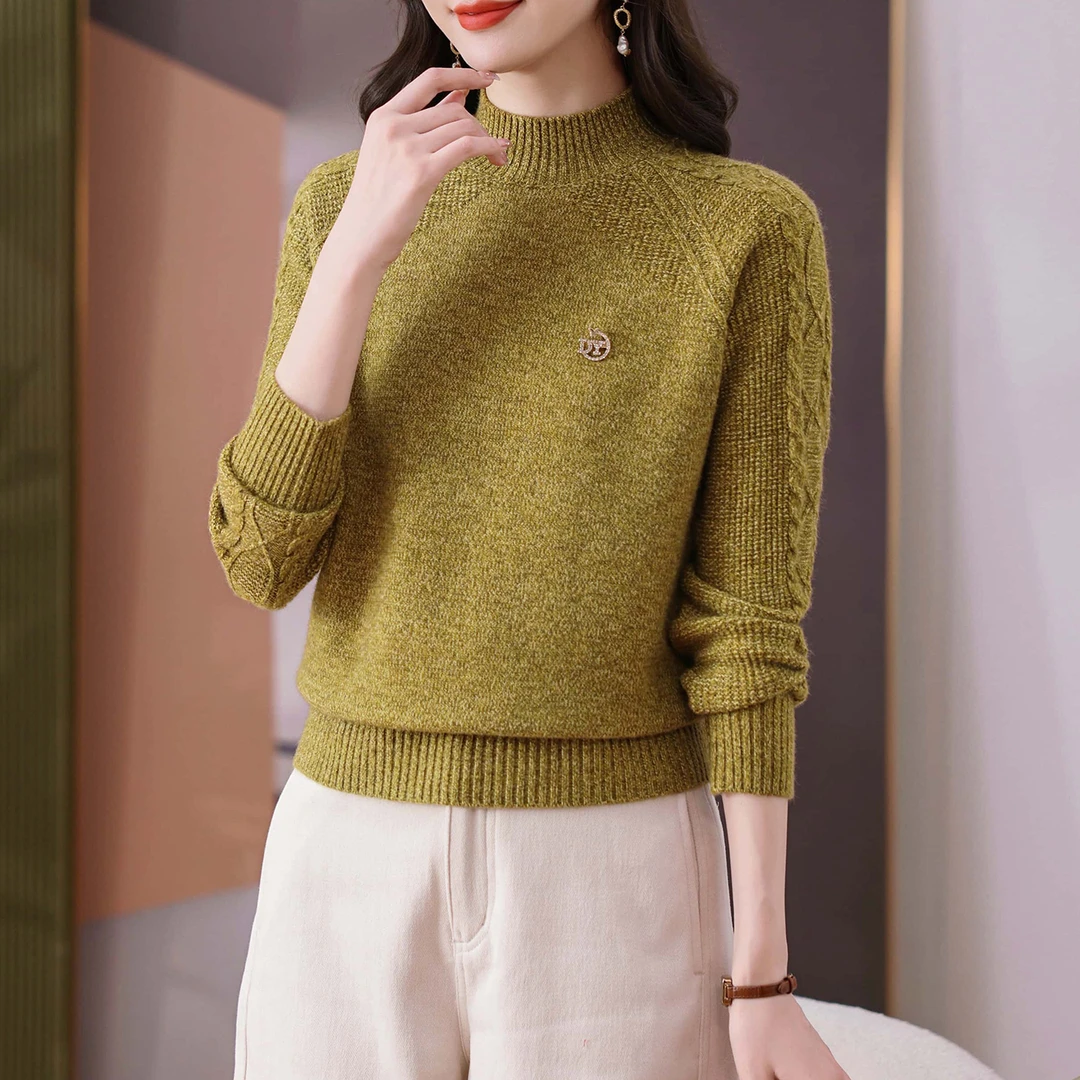 半高领毛衣女士秋冬季针织打底衫2025新款洋气花色宽松绞花厚内搭