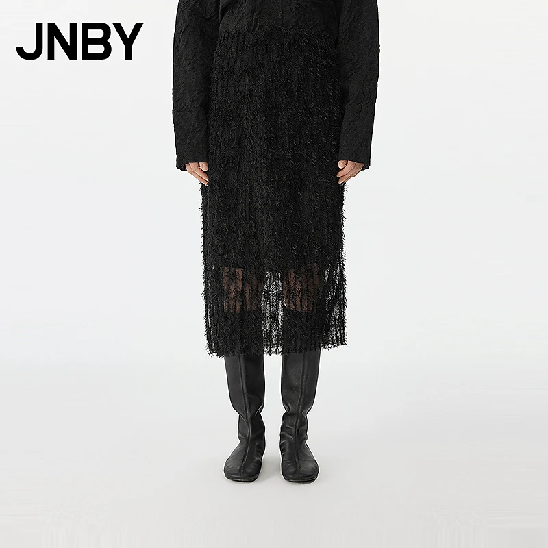 【商场同款】JNBY/江南布衣25春新品半身裙网纱羽毛刺绣5P3D11210