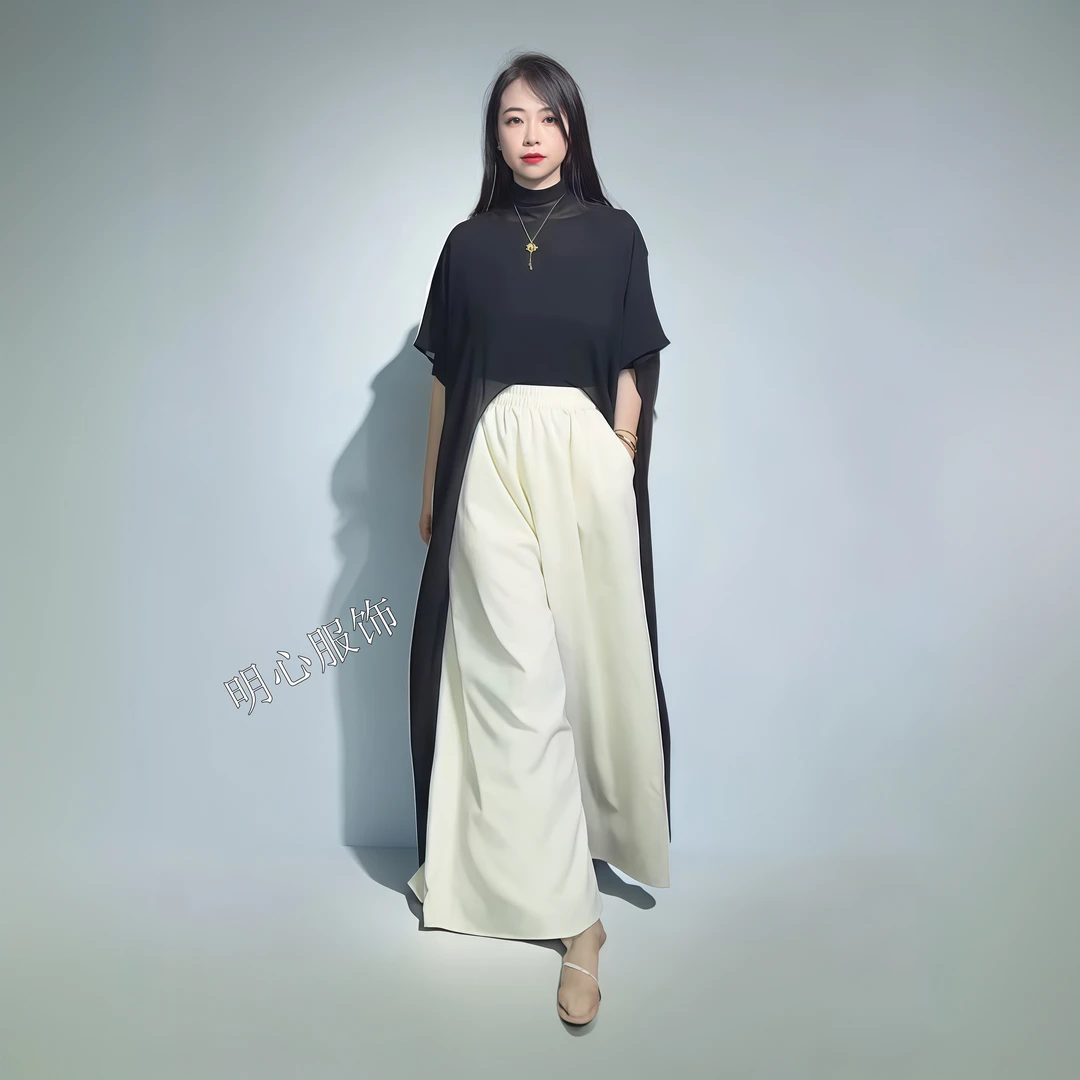 时尚休闲宽松圆领设计师不规则圆领罩衫30001