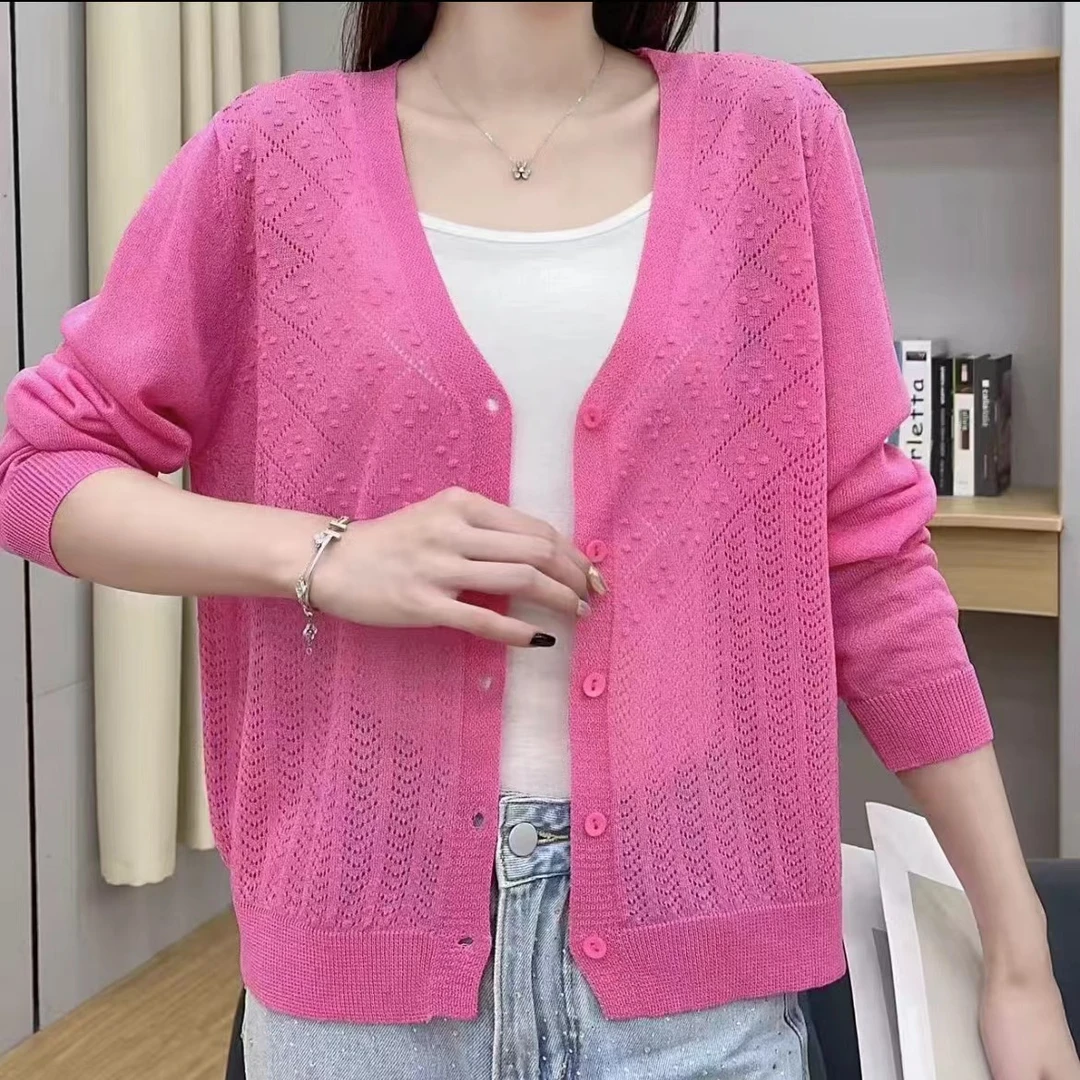 《专柜品质》夏季时尚百搭镂空薄款洋气针织防晒外搭开衫外套Z