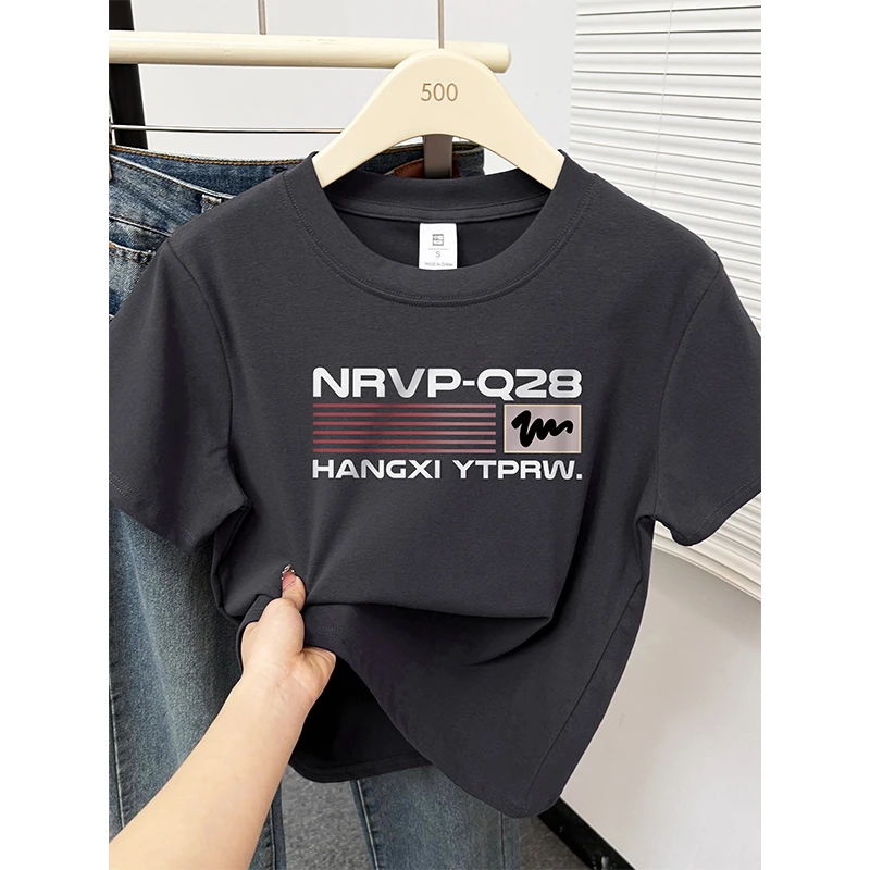 复古潮牌字母印花韩版设计感大码休闲洋气百搭正肩短袖t恤上衣女