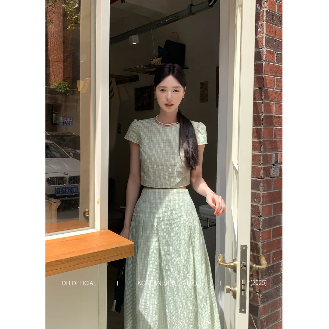 DH OFFICIAL 大花【安妮茶话会 Annie】富家千金气质衣服格纹套装