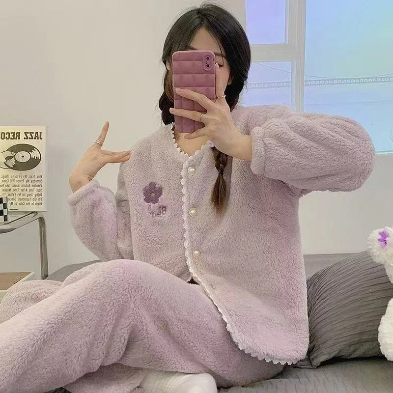 2025新款加绒睡衣女冬季新款保暖套装外穿毛绒家居服3325