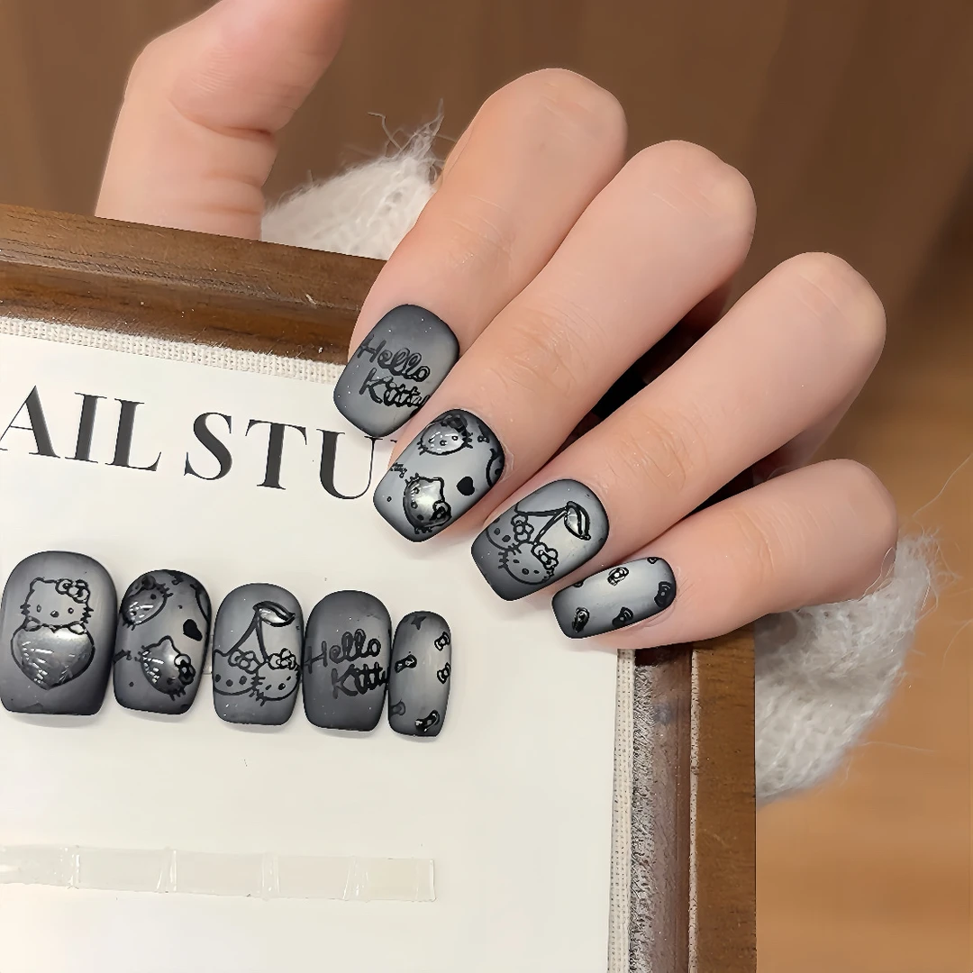 【暗黑KT】纯手工穿戴甲蓝猫眼宝石小冰块穿戴甲小红书爆款美甲贴