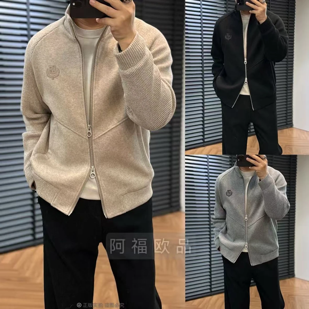 【雅绅男装】男士顶奢L*P撞色针织拼接羊毛混纺外套夹克秋季秋冬