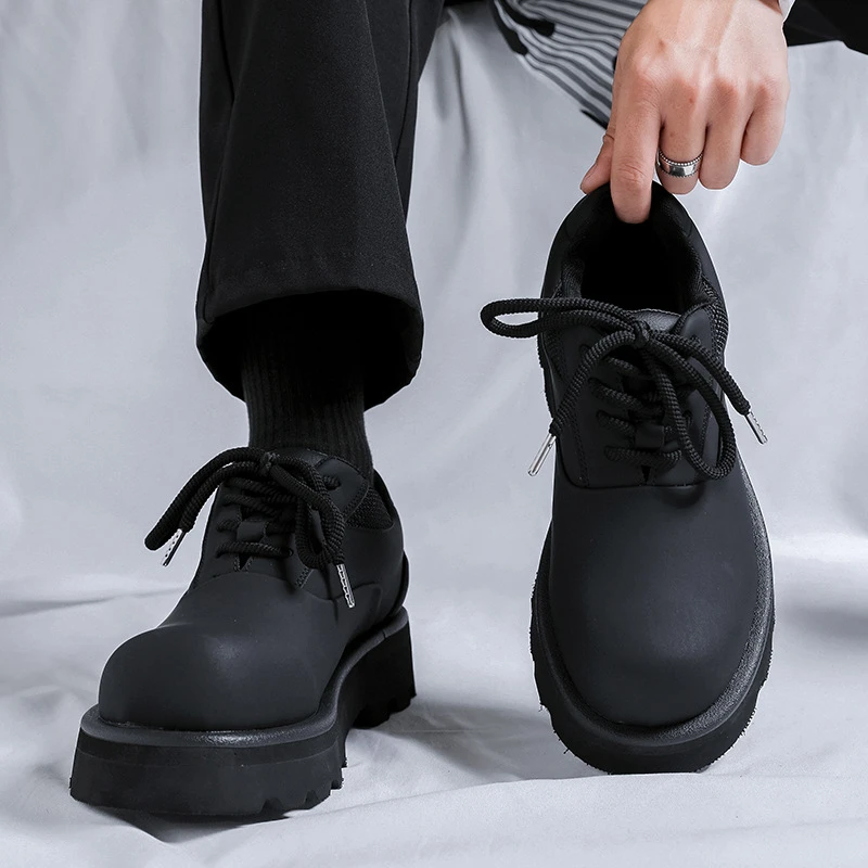 巴黎德比男高级感增高极简风炭黑大头皮鞋通勤休闲乐福鞋-R