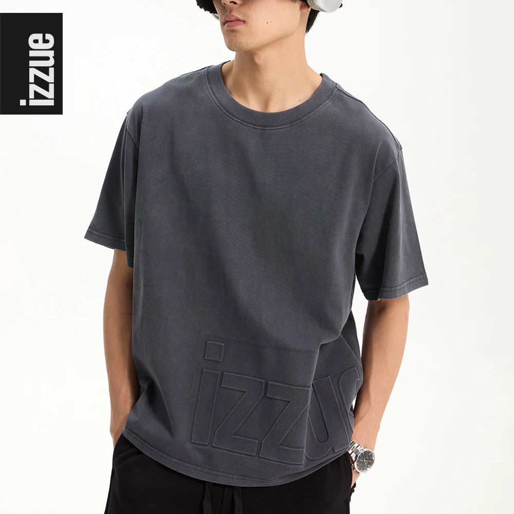 i.t izzue【设计师线】夏季T恤高级感男装短袖圆领t恤男女纯棉做旧