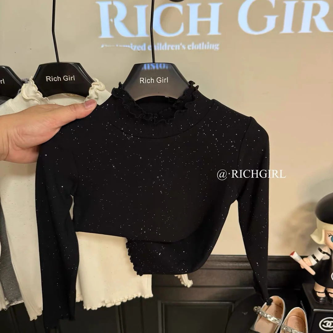 女童秋冬款长袖T恤女宝宝韩版木耳边内搭打底衫儿童秋装上衣童装T