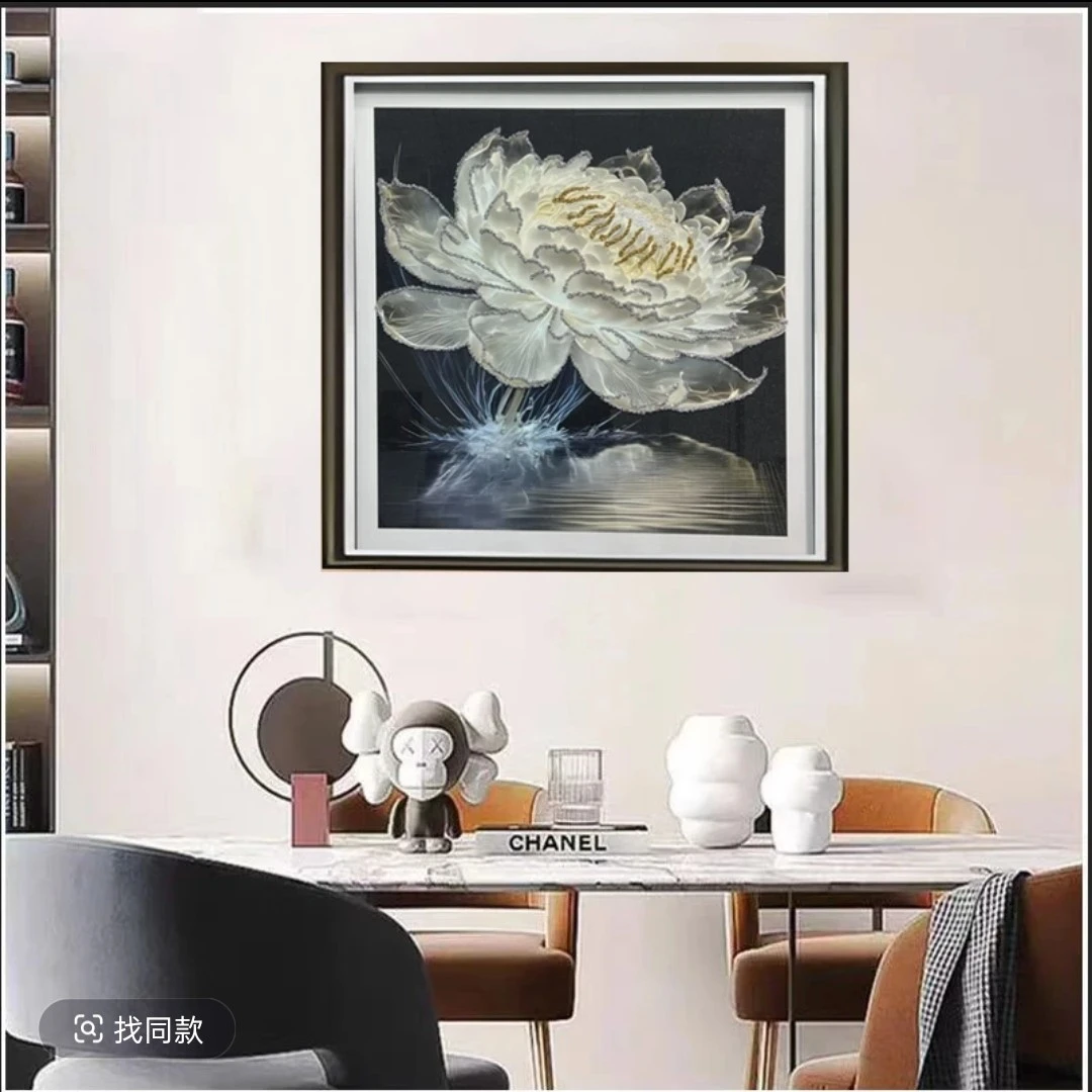 a09光影睡莲入户玄关餐厅客厅楼梯挂画手工立体描金新中式装饰画