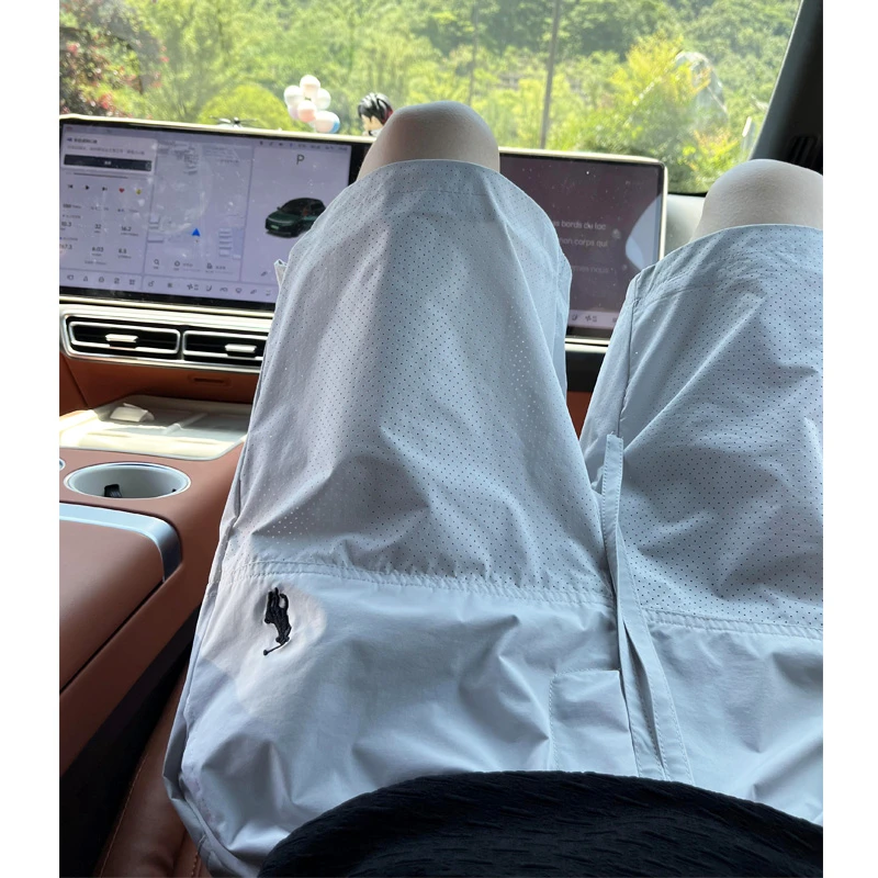 夏季新款速干激光打孔短裤男士休闲百搭简约刺绣五分裤凉感沙滩裤