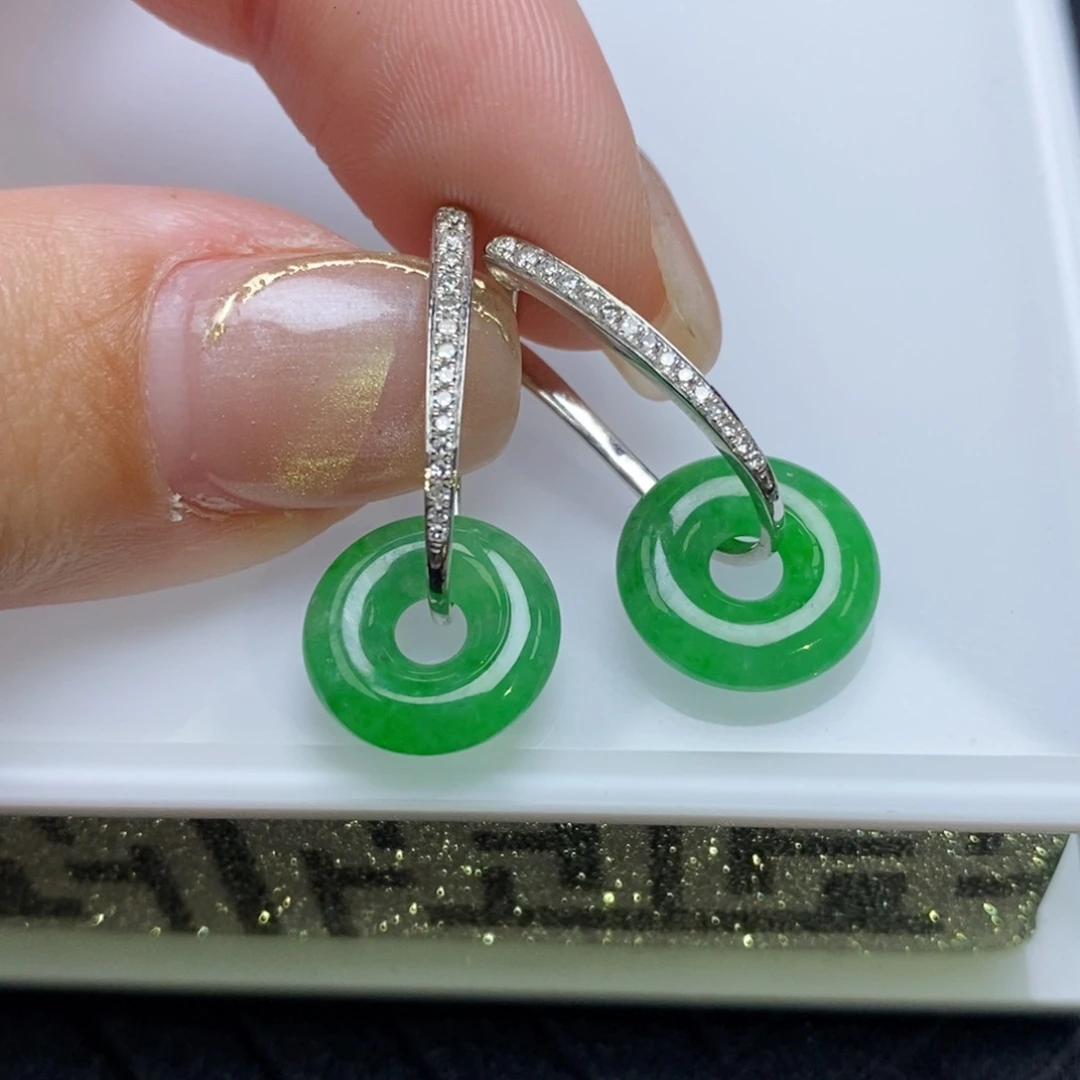 翡翠18K金镶嵌耳饰甜甜圈