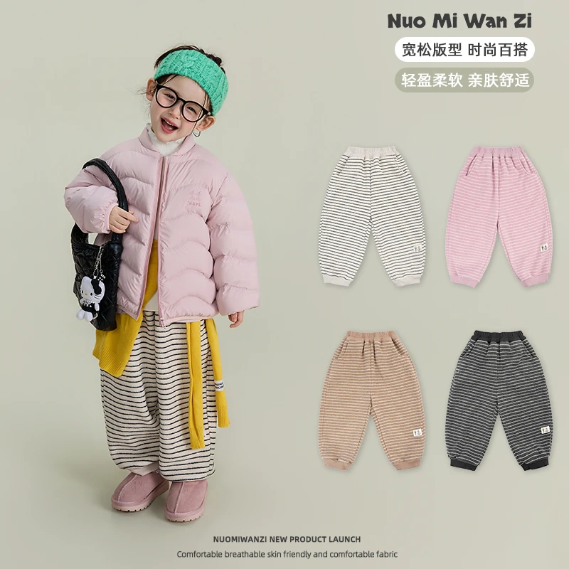 丸子十【双拼快乐】韩版双拼条纹加绒贴标卫裤（秋冬款）WZJ-26547