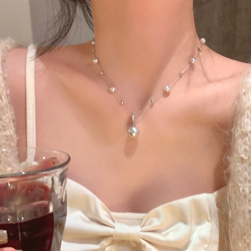 铜合金仿珍珠项链 法式轻奢满天星珠珠项链女高级感气质锁骨链365