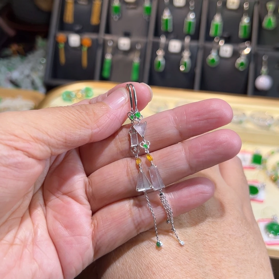 翡翠18K金镶嵌颈饰耳钩