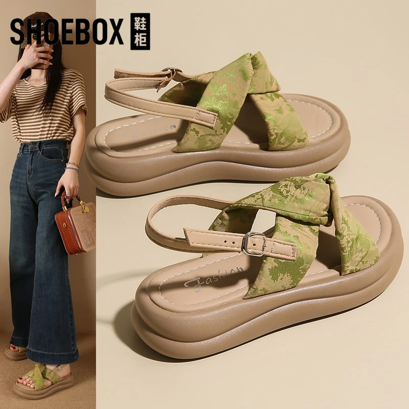 SHOEBOX鞋柜绝美厚底凉鞋女新款夏季中式国风休闲罗马凉拖鞋女