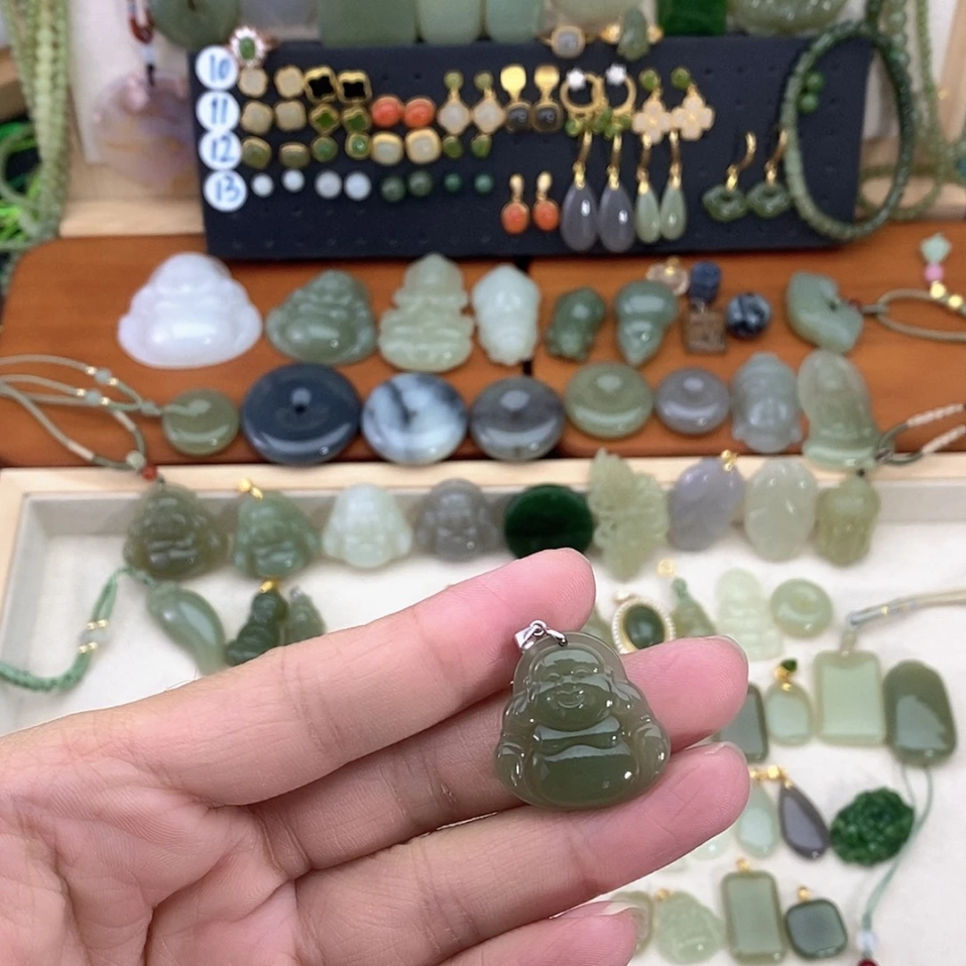 和田玉银S925镶嵌吊坠(不含链)