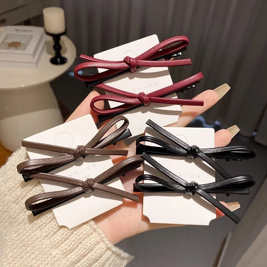 高级感蝴蝶结发夹侧边刘海夹女后脑勺碎发一字鸭嘴夹子复古头饰