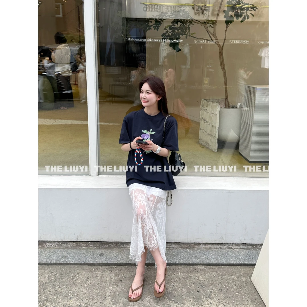 【LIUYI】梦想画家~夏季韩系宽松花朵印花T恤55169