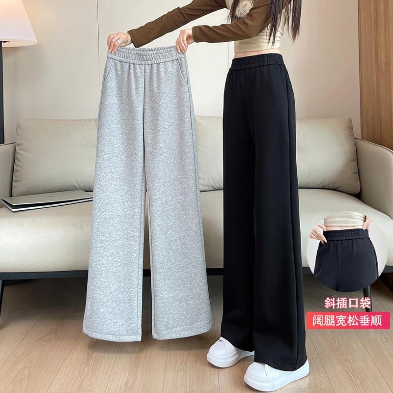 灰色运动阔腿裤女春秋2025新款爆款加绒裤子女秋冬直筒裤休闲卫裤