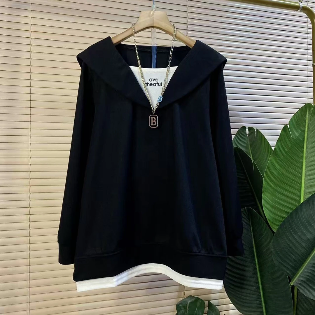 Y胖mm欧货时尚新款秋季字母假两件设计宽松大衫