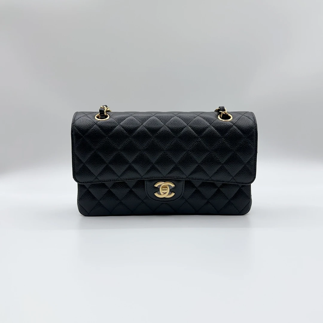 99新 Chanel/香奈儿 cf中号黑金荔枝牛 芯片款 G665