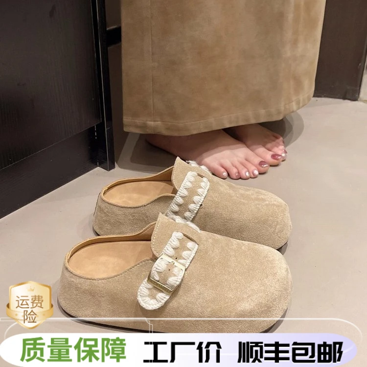 厚底内增高超火一脚蹬勃肯鞋子包头半拖鞋女春季外穿2025新款单鞋