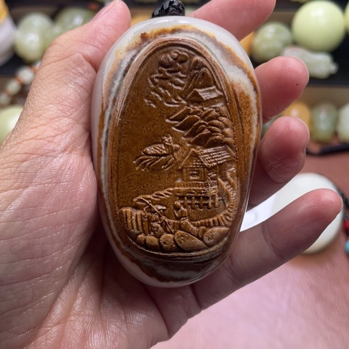 永***进石材天然古青石手把件