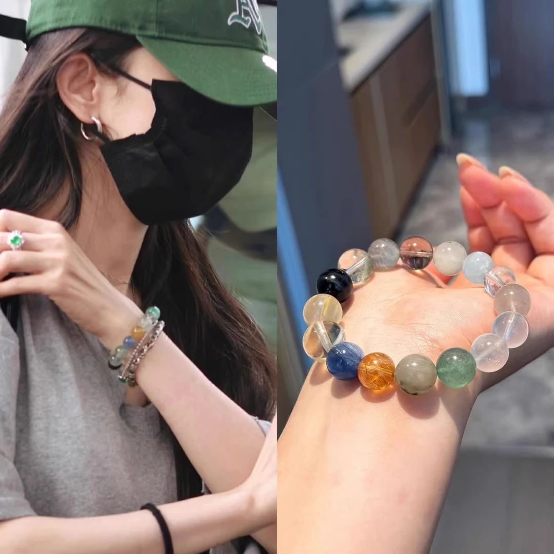 铜合金仿水晶手链 大幂幂同款多宝人造手串蓝晶色珠宝串珠手链女