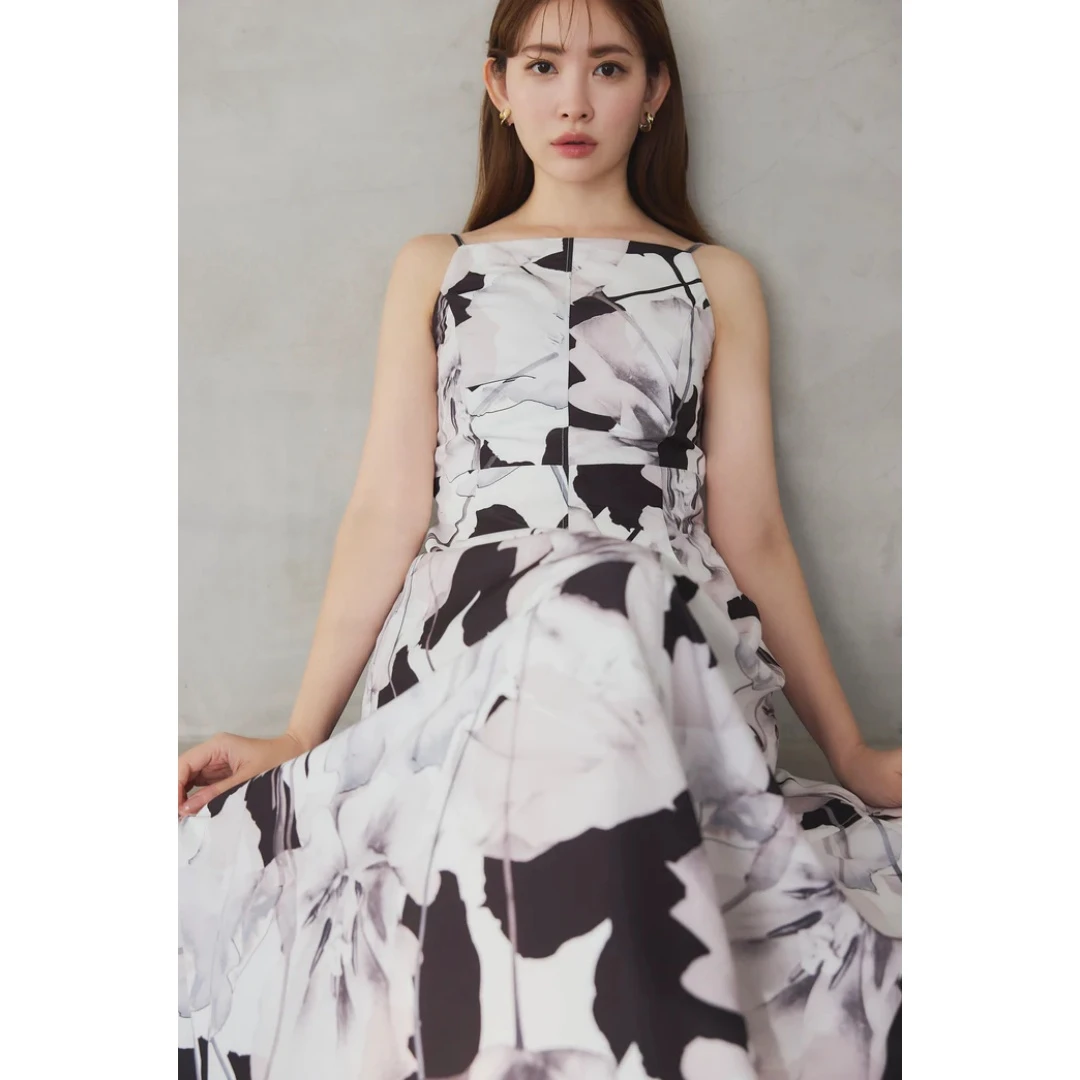 【DD外贸】秋季新款娘娘家复古优雅气质印花吊带连衣裙