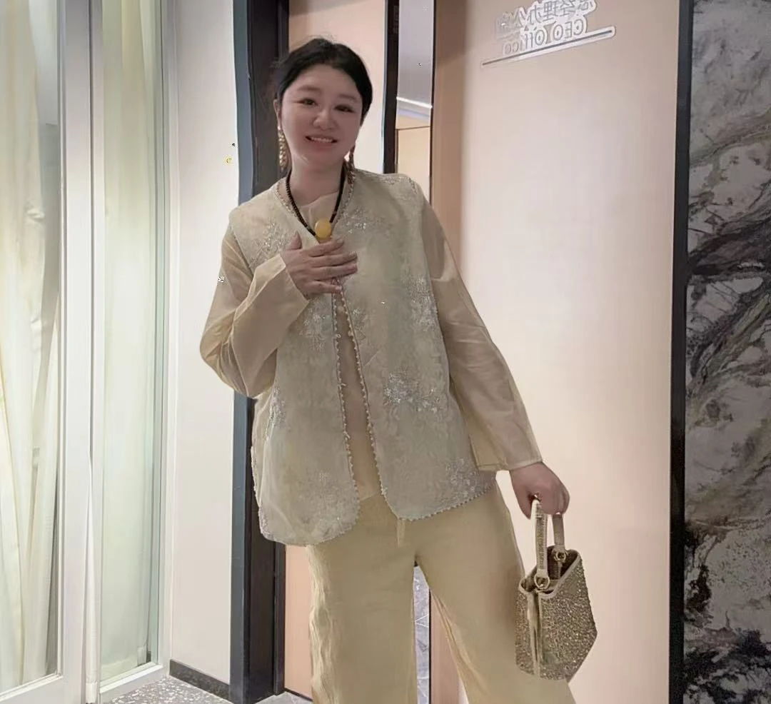 2025新款大码女双层马甲重工蕾丝里衬春夏款马甲6631