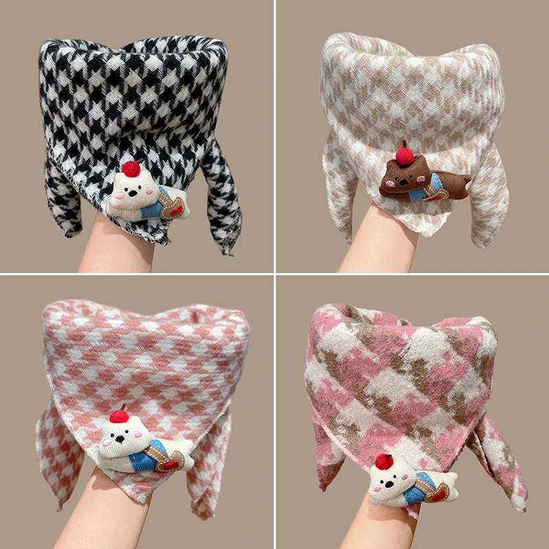 【卡通风】冬季春秋男女通用围巾时尚千鸟格保暖加厚防风