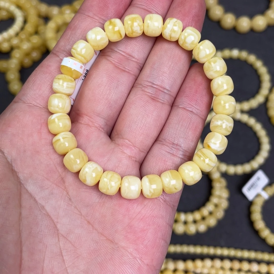 蜜蜡未镶嵌裸石虎皮纹蜜蜡手串8.5mm