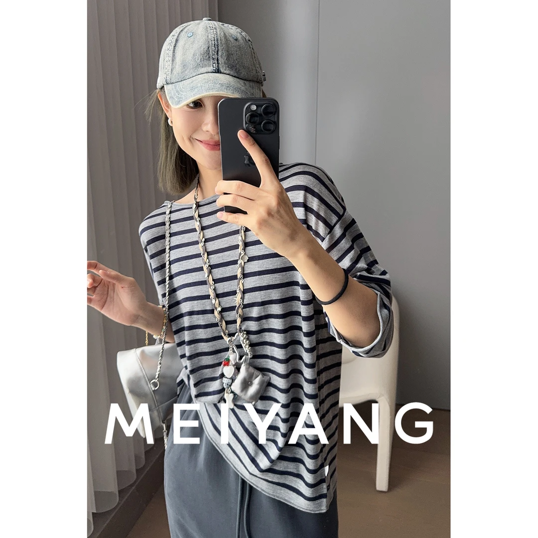 A美洋MEIYANG 冰丝醋酸条纹针织衫 三醋酸天丝_抗菌凉感长袖