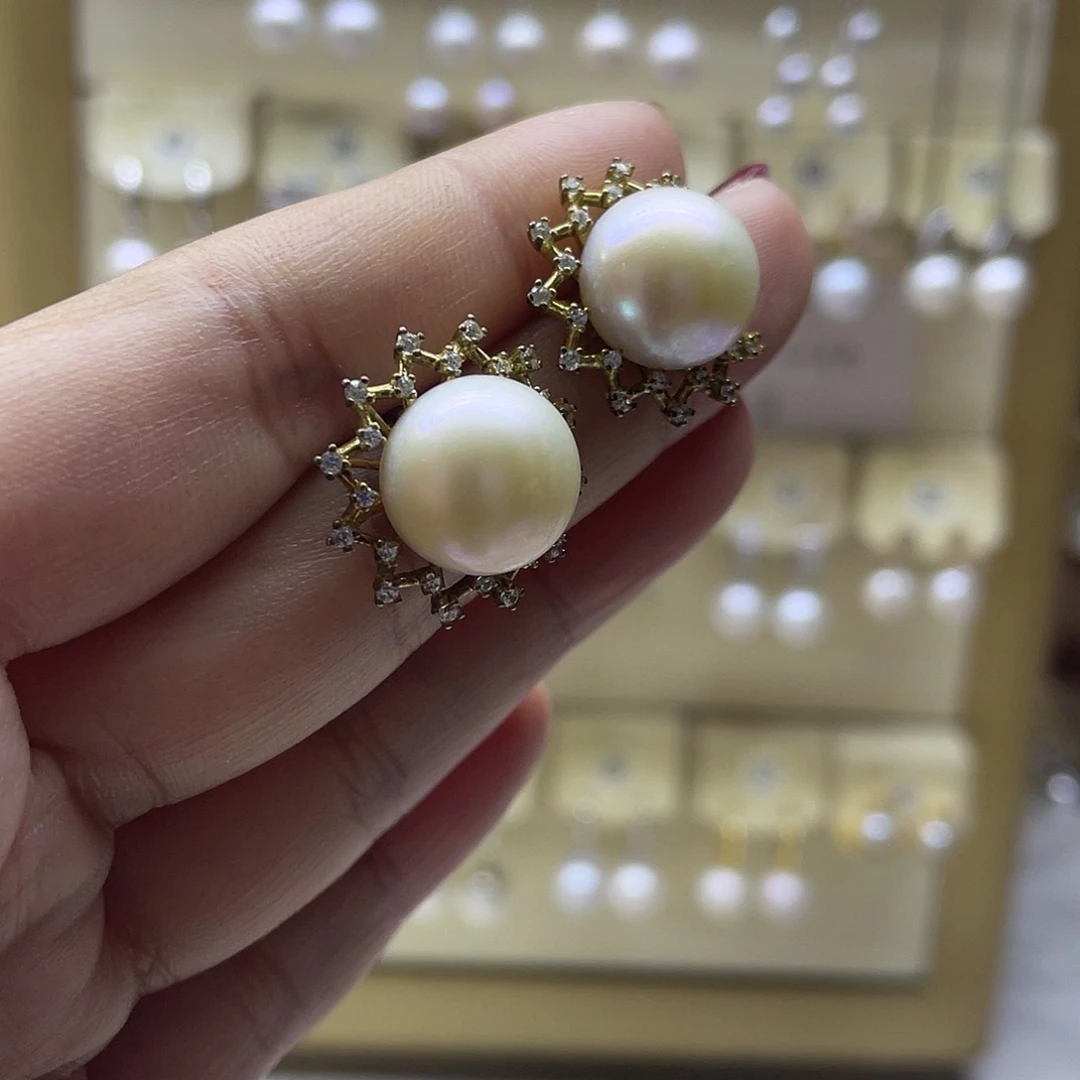 银S925镶嵌淡水珍珠耳饰