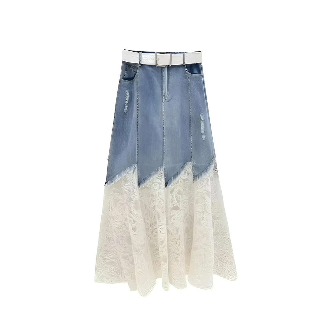 【牛仔拼接】2025春季新款爆款减龄显瘦休闲气质百塔时尚牛仔半身裙