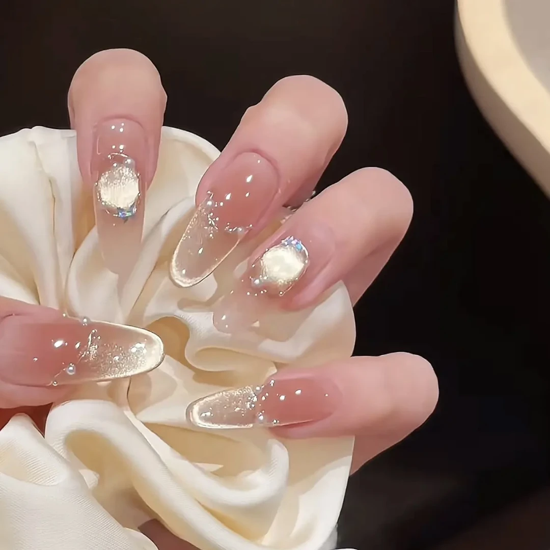 【纸醉金迷】纯手工可拆卸穿戴甲时尚纯欲高级感香槟猫眼美甲1014