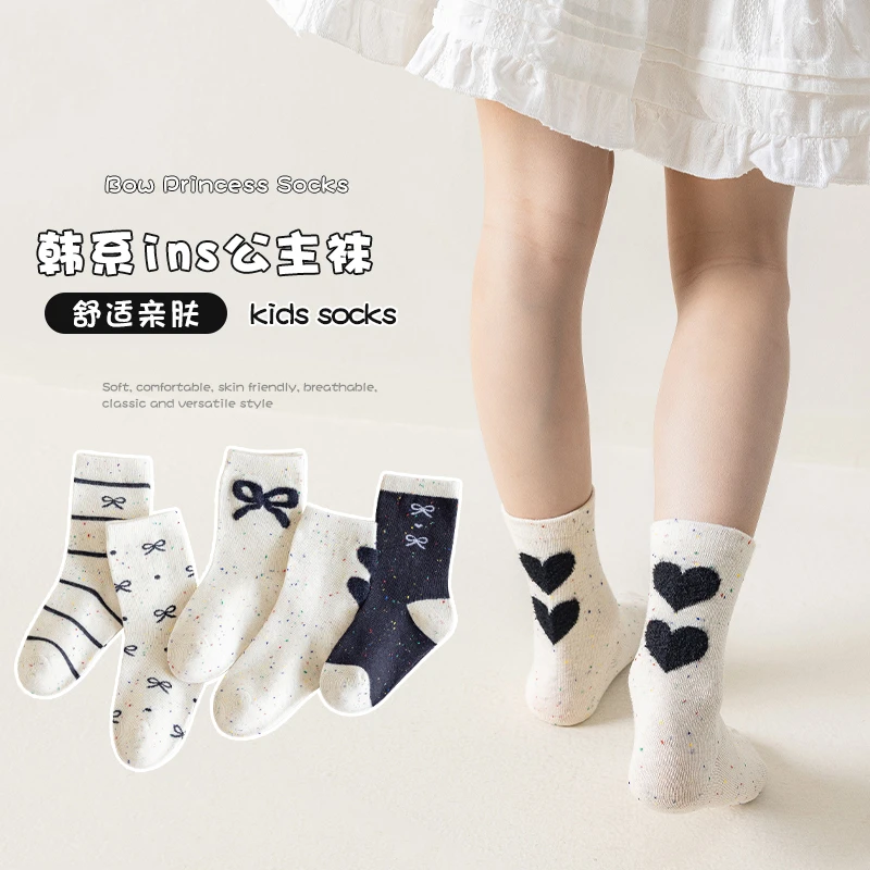 儿童袜子春秋款女童中筒袜韩版ins白色点子纱秋季小女孩宝宝棉袜