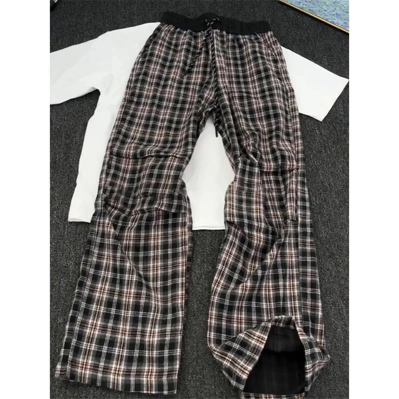 美拉德黑咖色冰丝格子裤男夏季潮牌垂坠感慵懒风休闲裤直筒阔腿裤