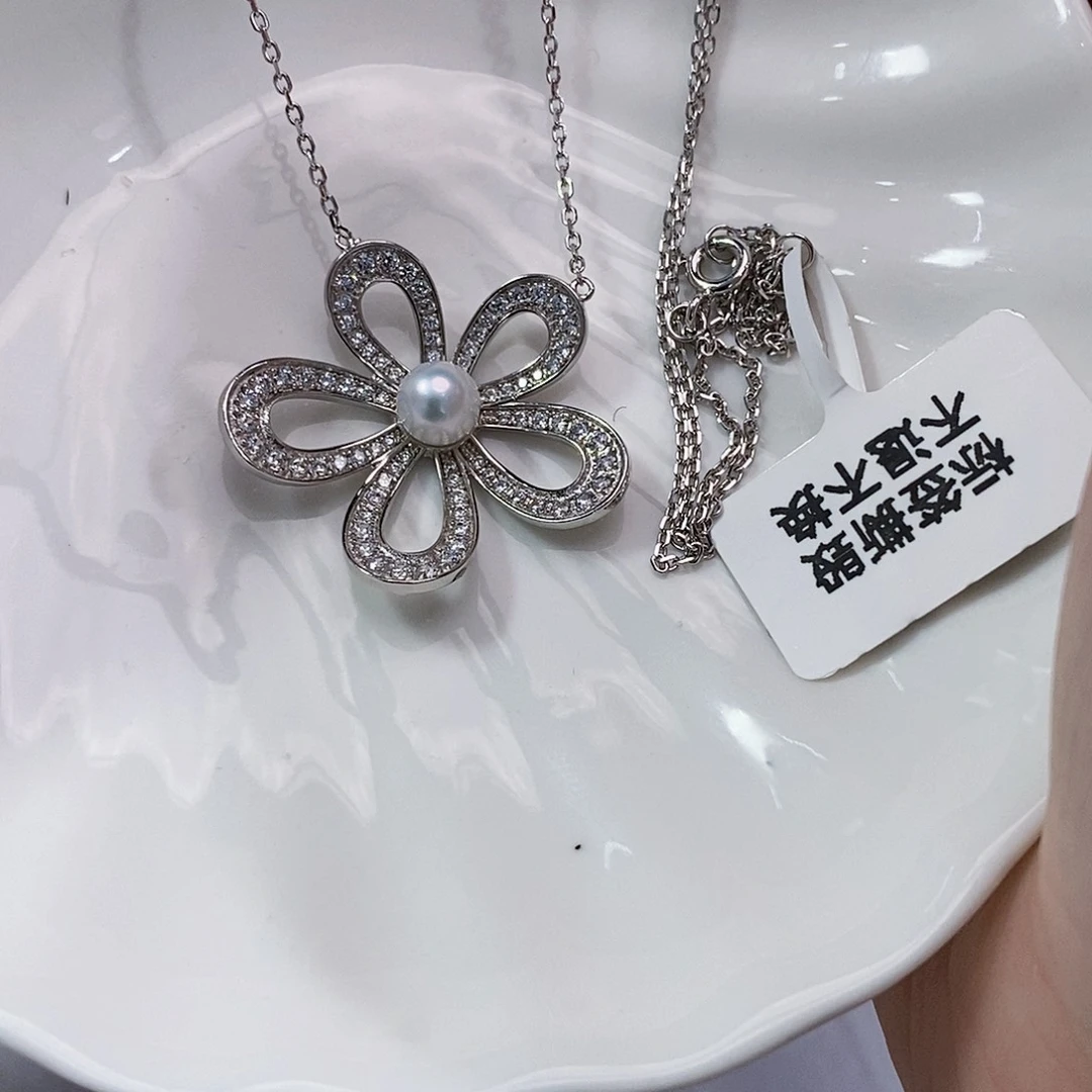 银S925镶嵌淡水珍珠淡水无核极光珠套链小***游