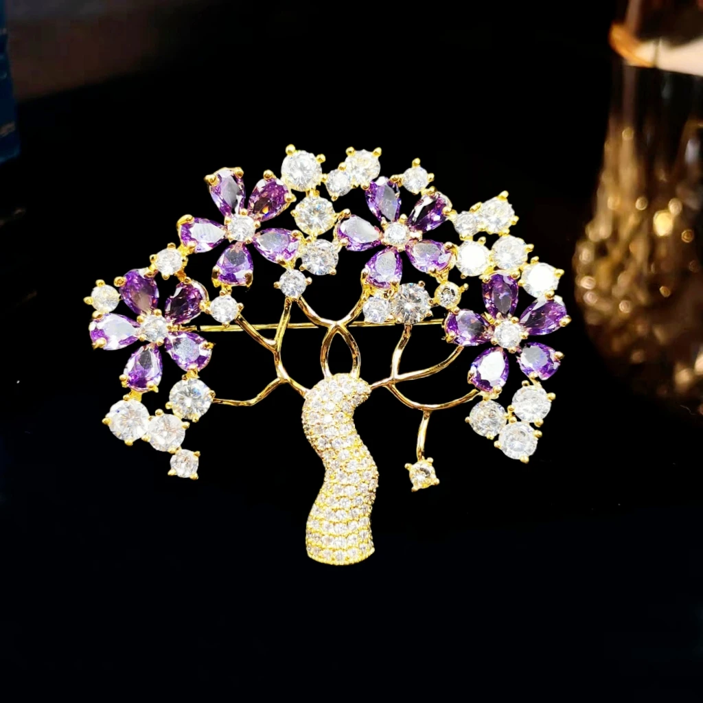 铜合成锆石胸针 法式宫廷复古微镶锆石发财精致高档胸针女气质