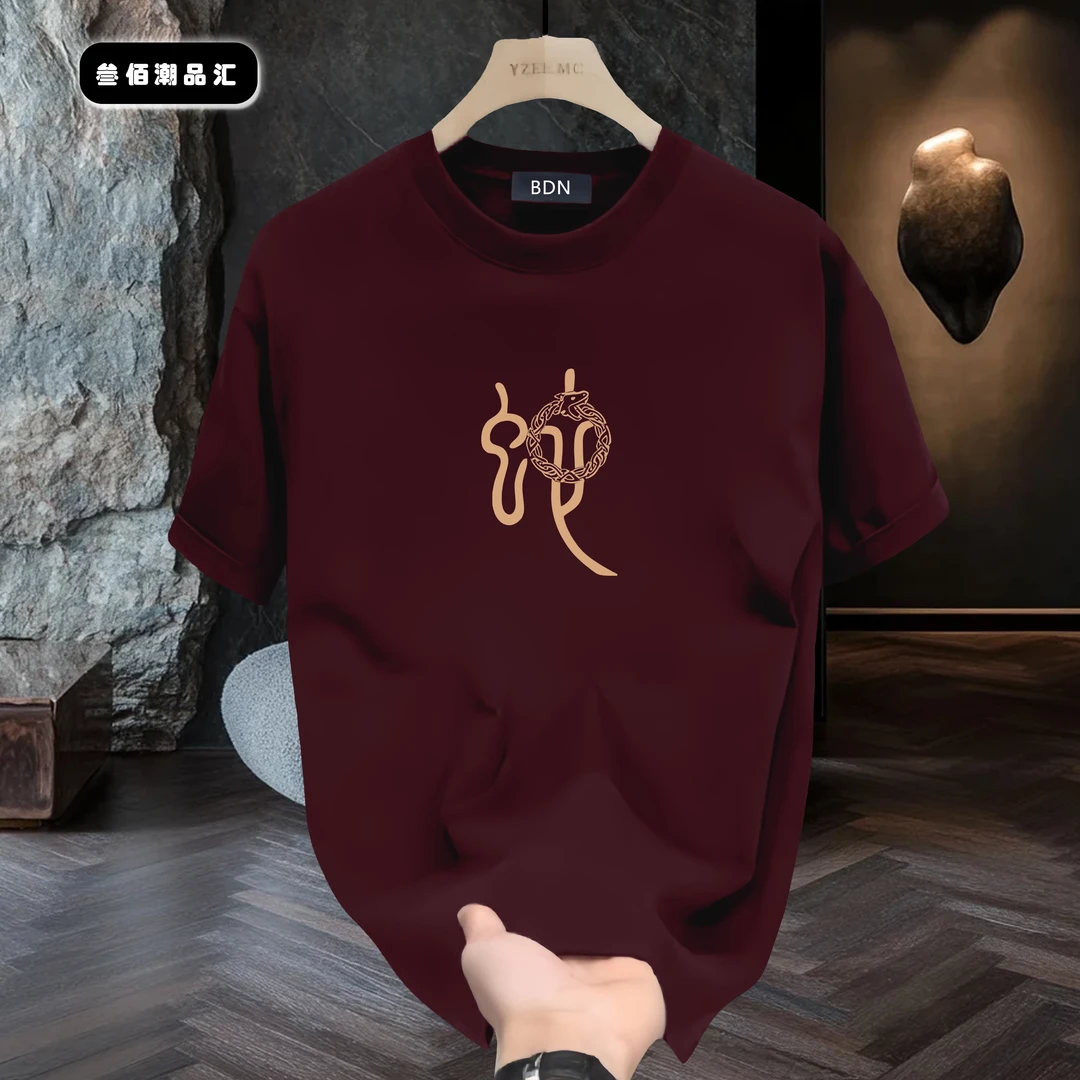 邦德妮【高品质男装】美式重磅短袖T恤个性印花潮牌男士圆领打底衫