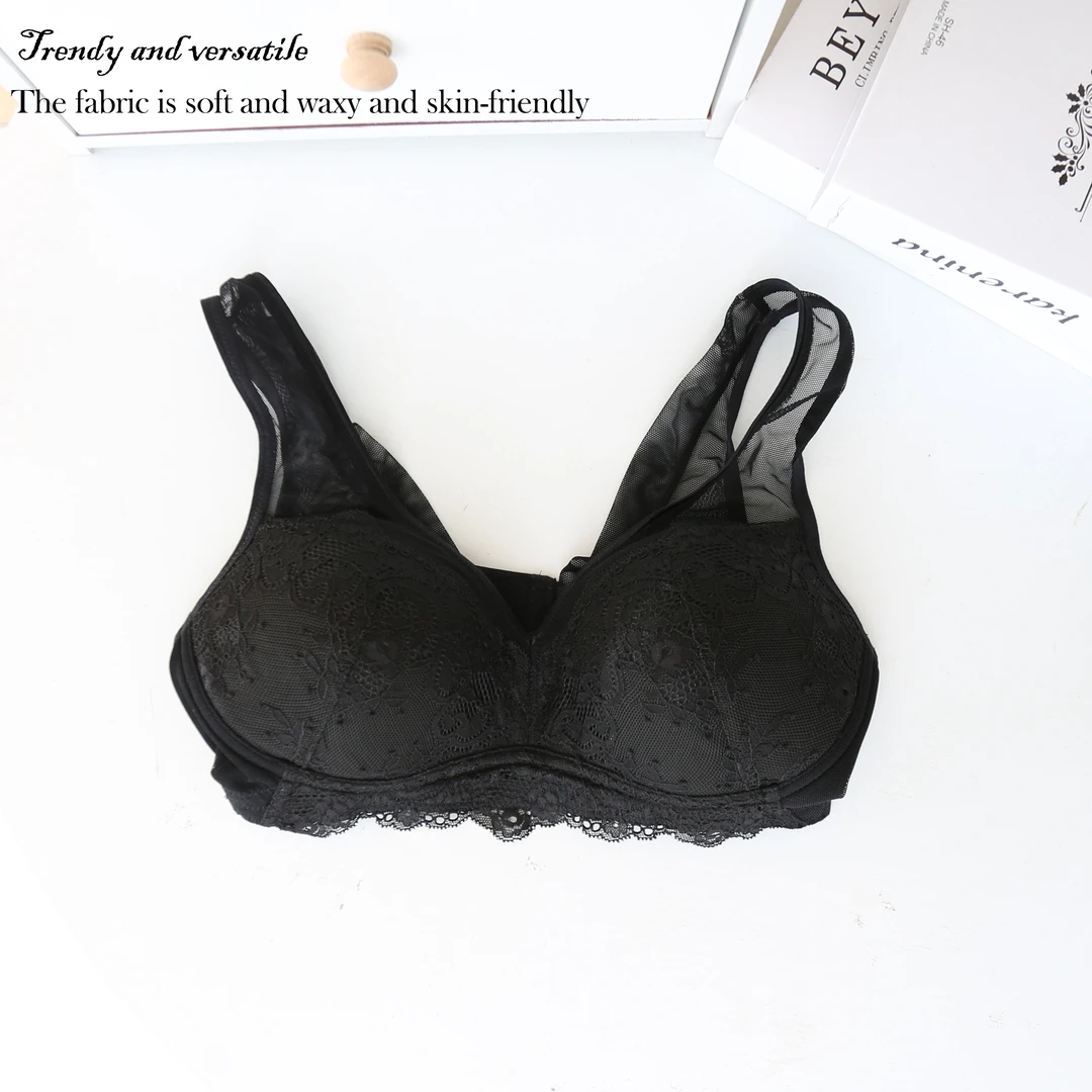 女士内衣无钢圈一体杯文胸 防走光纱网拼接KK646轻薄透气
