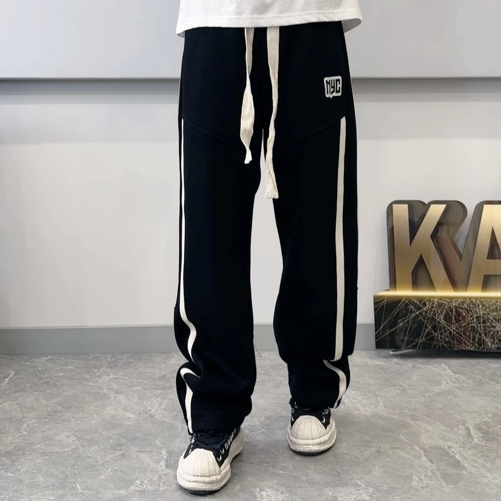 6625男女生潮牌卫裤美式休闲高街直筒百搭宽松条纹潮流休闲裤