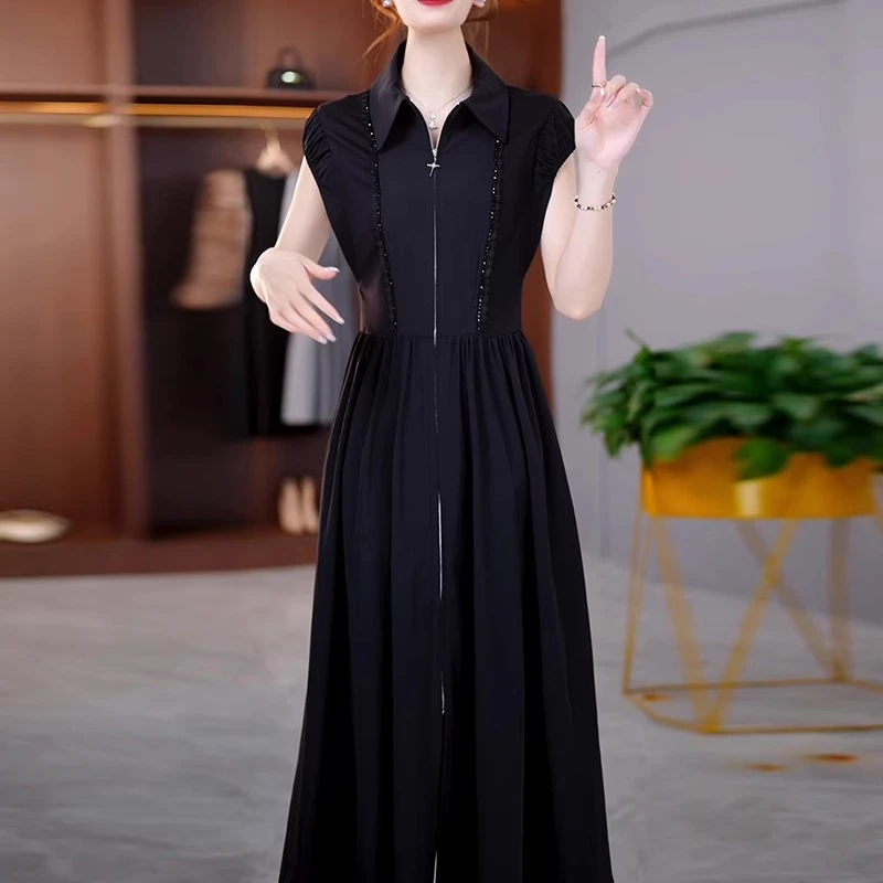 曼俪气质轻奢设计感连衣裙2025夏季新款修身减龄轻奢高级感中长裙