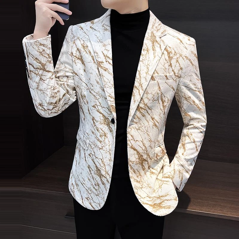 灯芯绒花西装男士休闲外套秋冬款2025新款痞帅高级感单件西服上衣