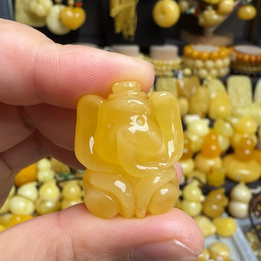 琥珀吊坠(不含链)未镶嵌蜜蜡小象吊坠