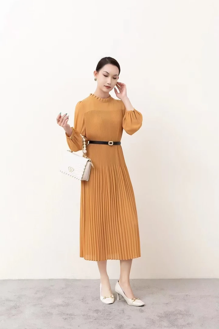 迪图极简风连衣裙打底裙子长裙修身千金风中长款848