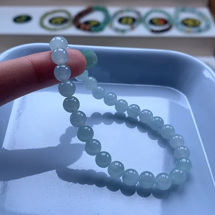 翡翠未镶嵌手链圆珠天空蓝6.3