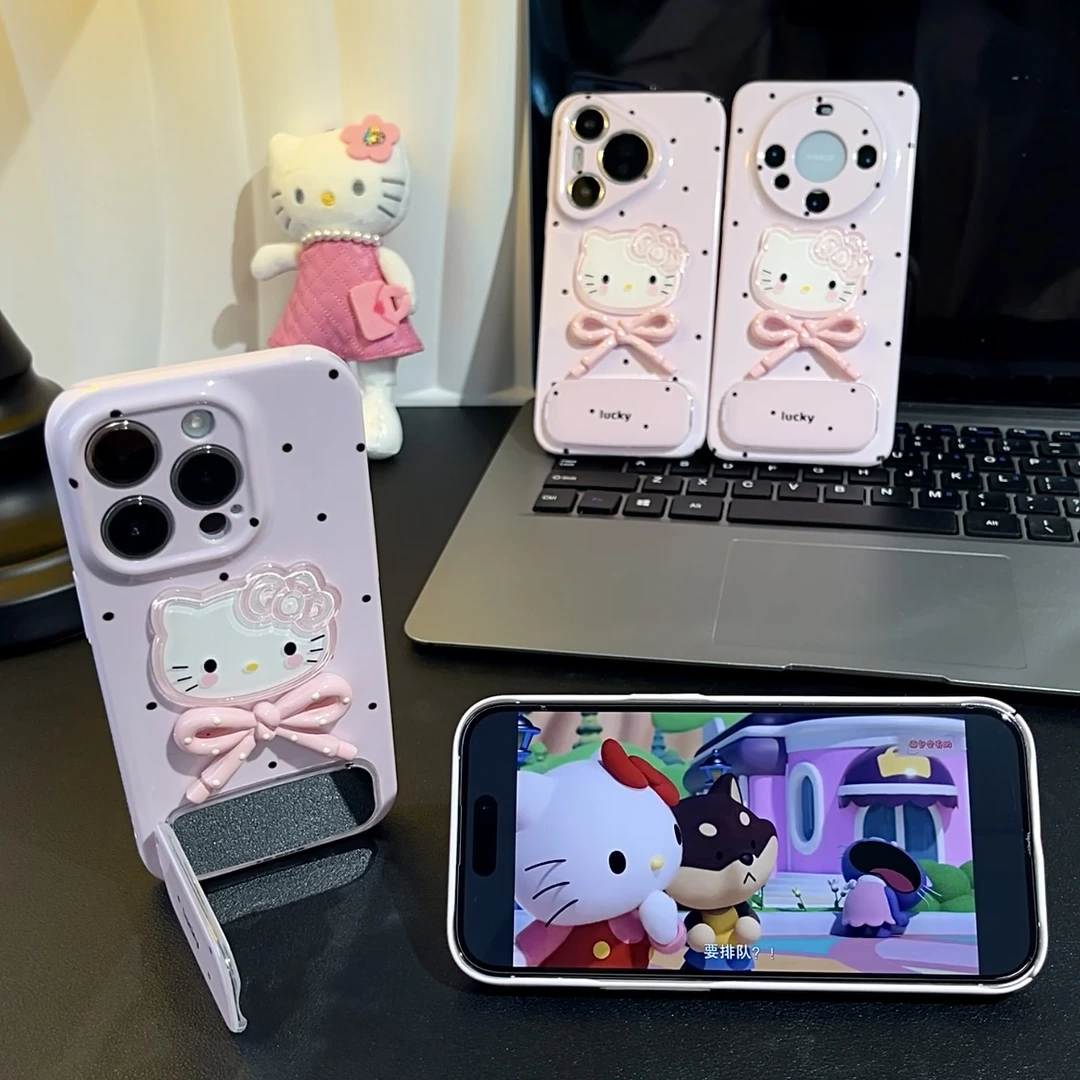 少女粉波点kitty适用苹果16pro菲林手机壳15套华为vivo小米14oppo