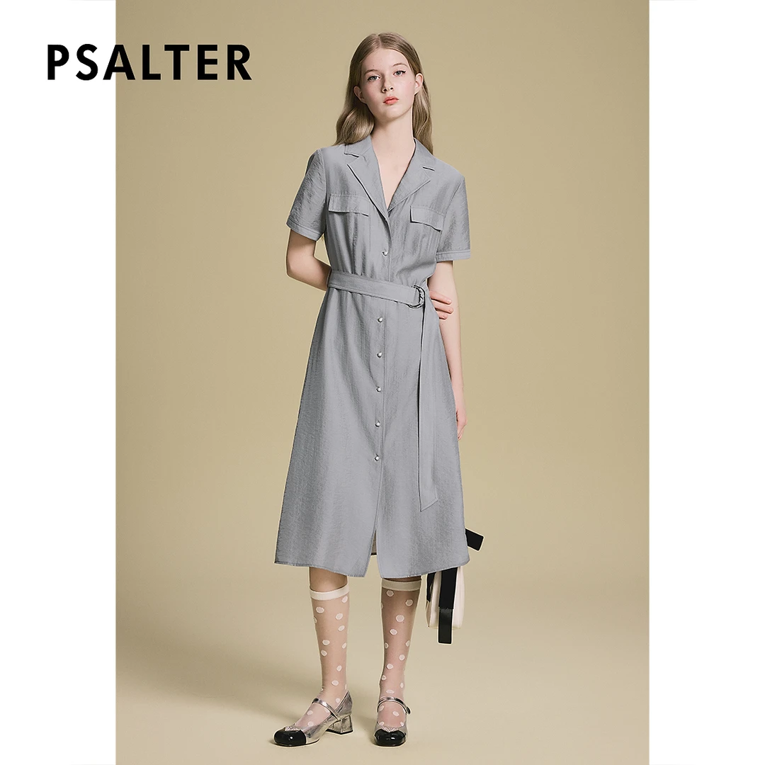 诗篇专选莱赛尔轻薄透气腰带束腰显瘦短袖衬衫裙2025夏季新款
